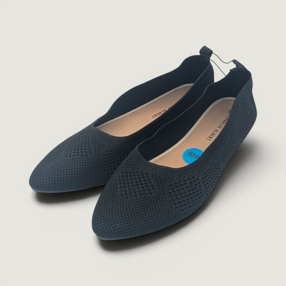 Charles Albert Pointed Toe Knit Flats 10 Wide Black Slip On Comfort Ballet Core